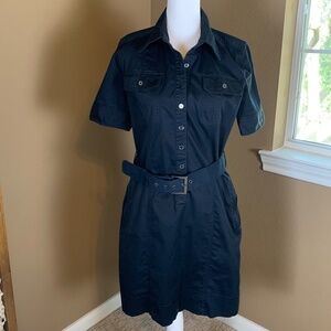 New York & Company Belted Shirt Dress Black Size 8‎ • Cotton Stretch